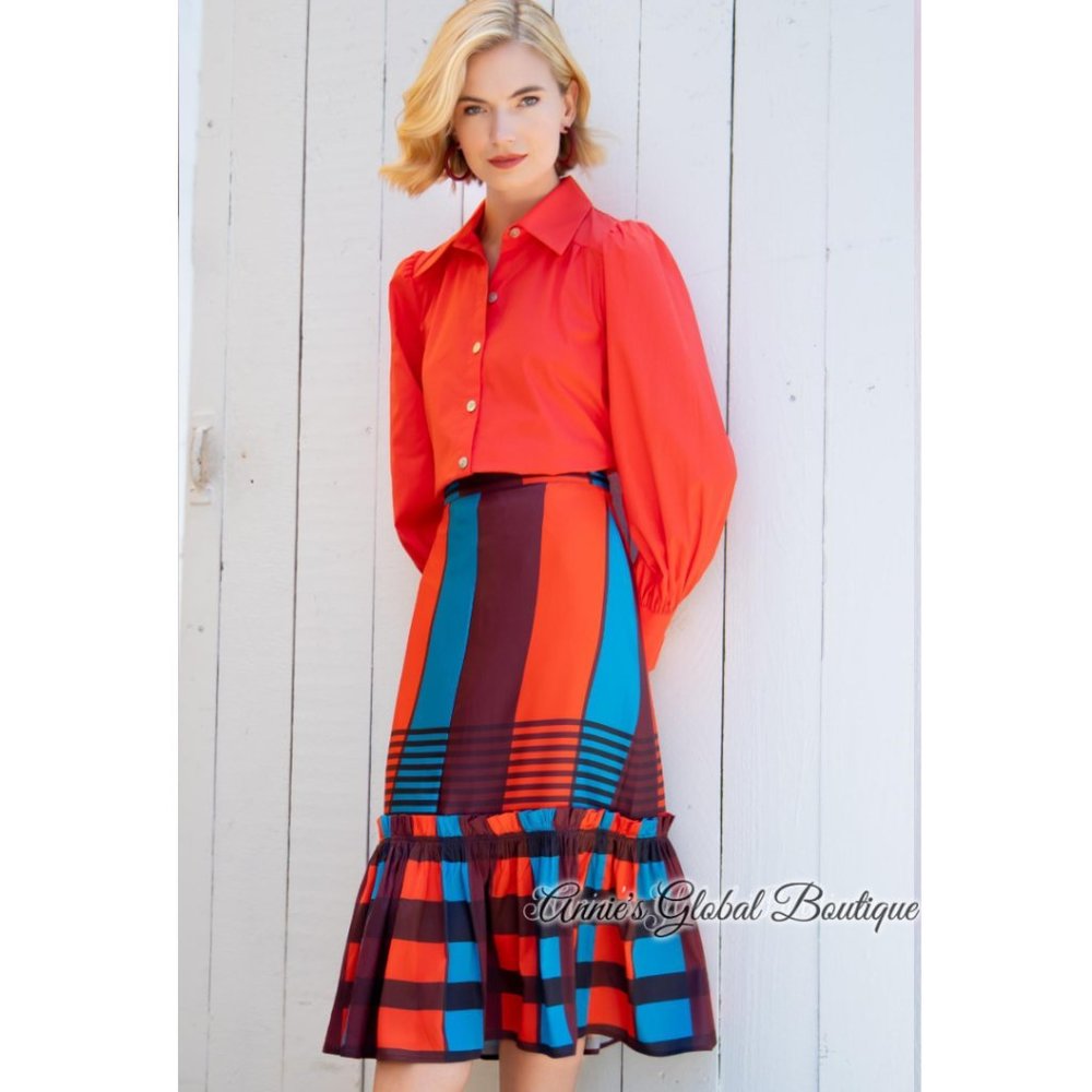 NWT ANTHROPOLOGIE Eva Franco Plaid Flounced Midi Skirt. Size 12 - Picture 5 of 16